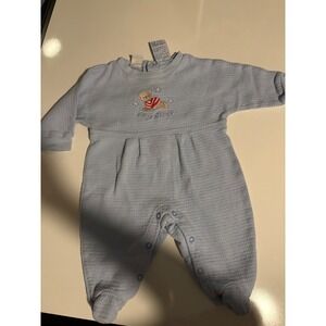 My Stars Baby Blue Quilted Footie Pajamas Sleepers Teddy Bear Stars 6 Months